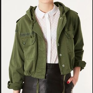 TOPSHOP Women's Natural Hooded Crop Army Jacket.